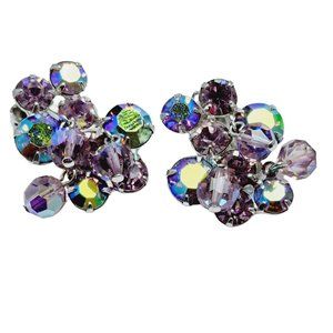 Vintage Signed Weiss Lilac AB Rhinestone Crystal Earrings (A836)